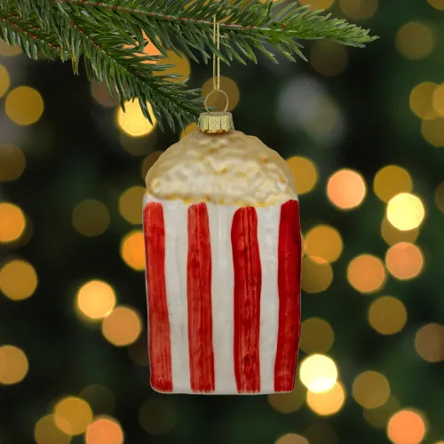 4.5' Red & White Popcorn Glass Christmas Ornament | Christmas