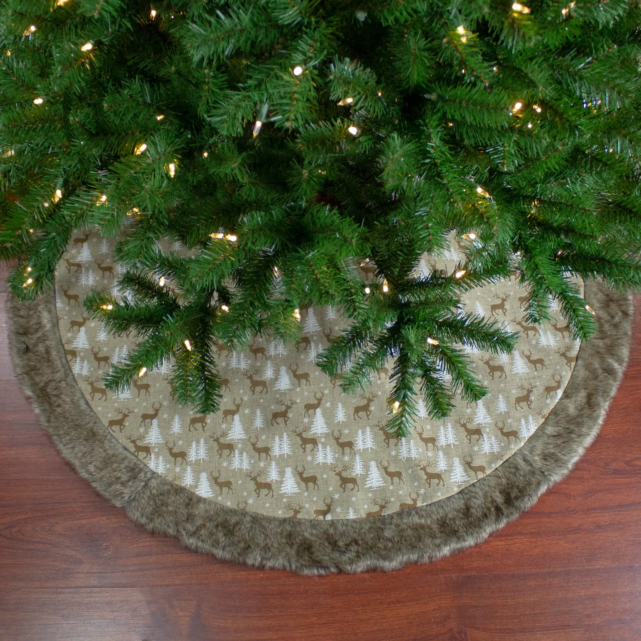 48' Green & Brown Knit Deer & Tree Christmas Tree Skirt | Christmas