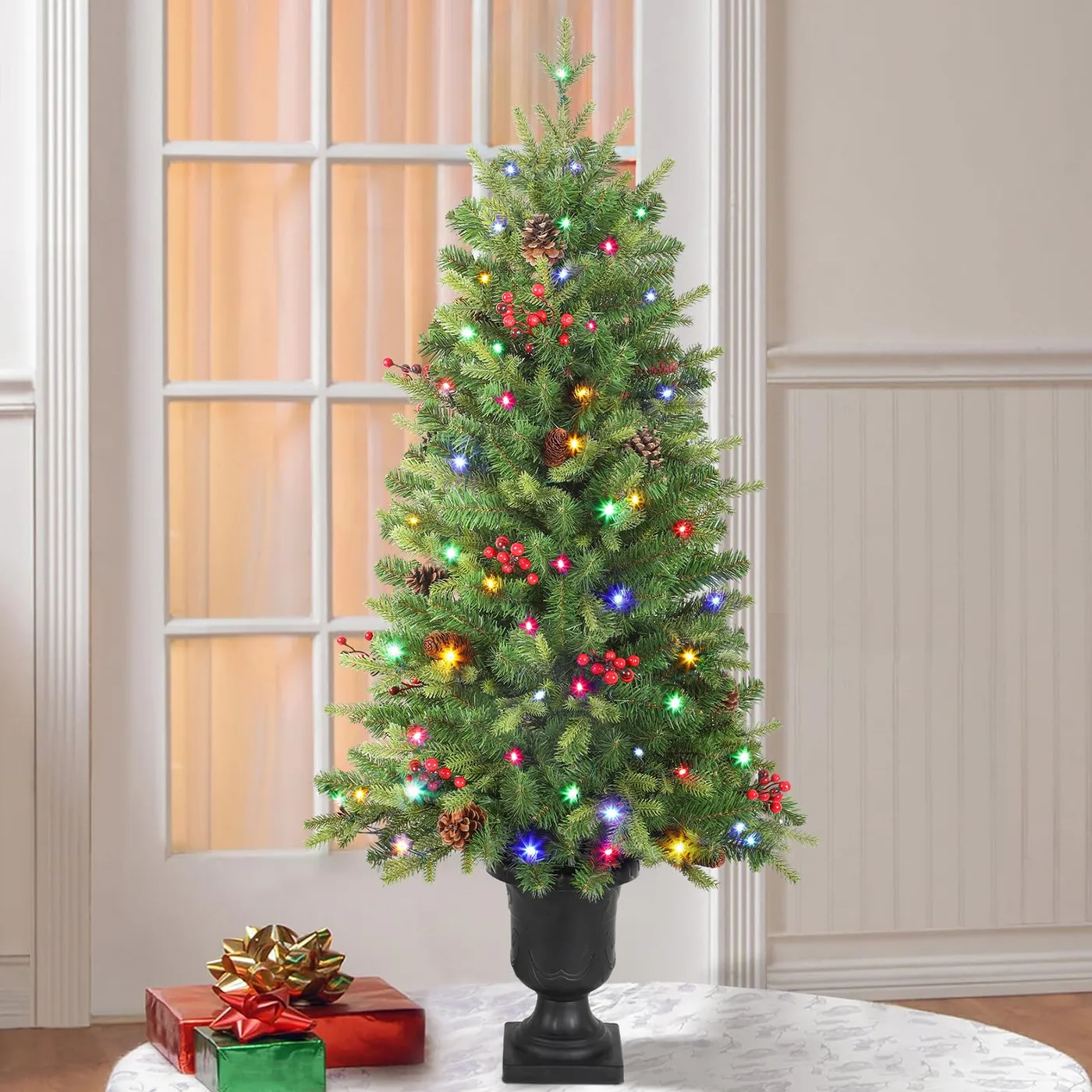4ft Pre-lit Colored LED Changing Lights Artificial Christmas Tree Mini 4 ft Entrance tree with