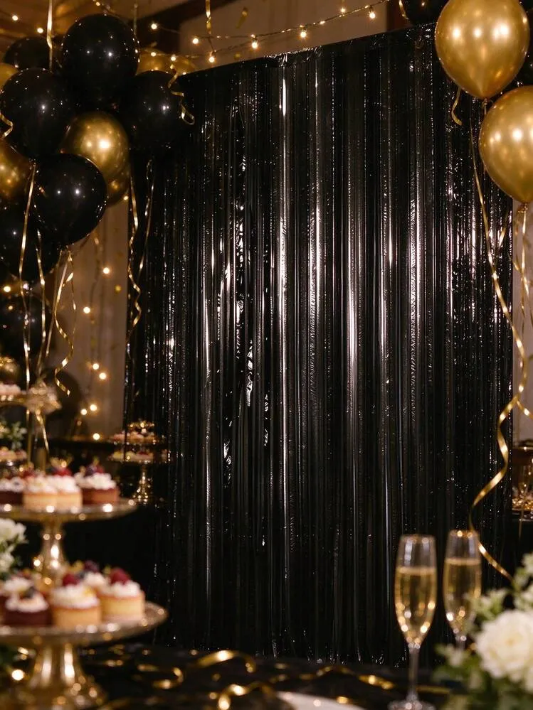 4pcs Black Party Backdrop Curtain Decoration Plastic Rain Curtain, 2027 New  Year's Eve Decoration Curtain, Metallic Foil Fringe Metallic Line Curtain  ...