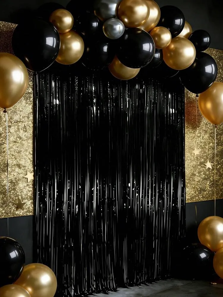 4pcs Black Party Backdrop Curtain Decoration Plastic Rain Curtain, 2027 New  Year's Eve Decoration Curtain, Metallic Foil Fringe Metallic Line Curtain  ...