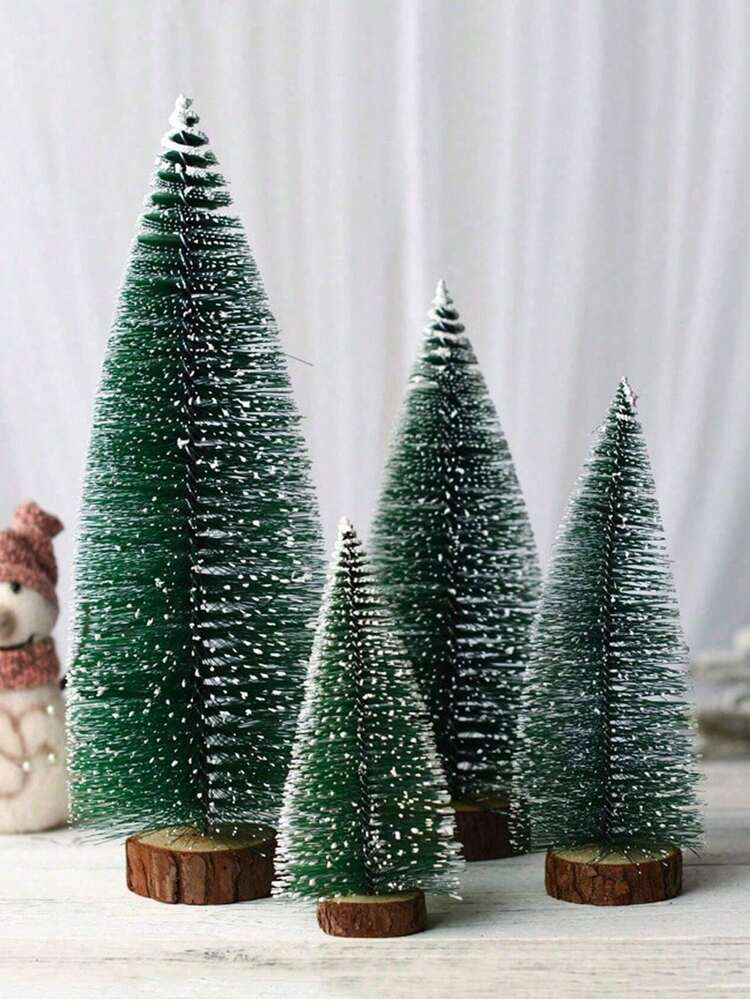 4pcs Mini Christmas Trees, Sizes 10cm/15cm/20cm/25cm, Flocked Pine Needle Christmas Trees, White Cedar Desktop Small Christmas Trees, Desktop Decor Gifts, Pine Needle Christmas Decorations, Christma