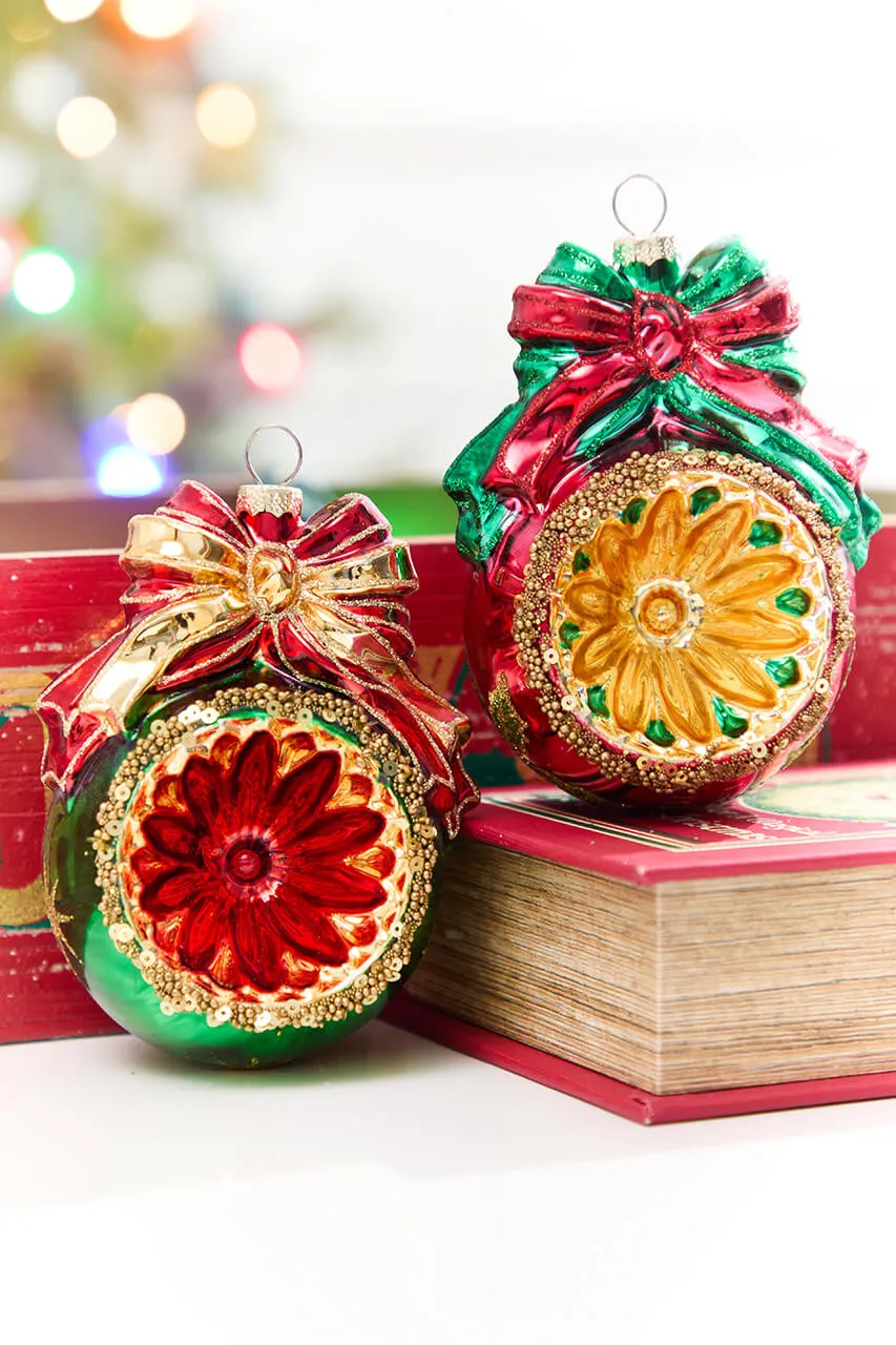5' Glass Reflector Ball with Bow Ornament - Decorator's Warehouse
