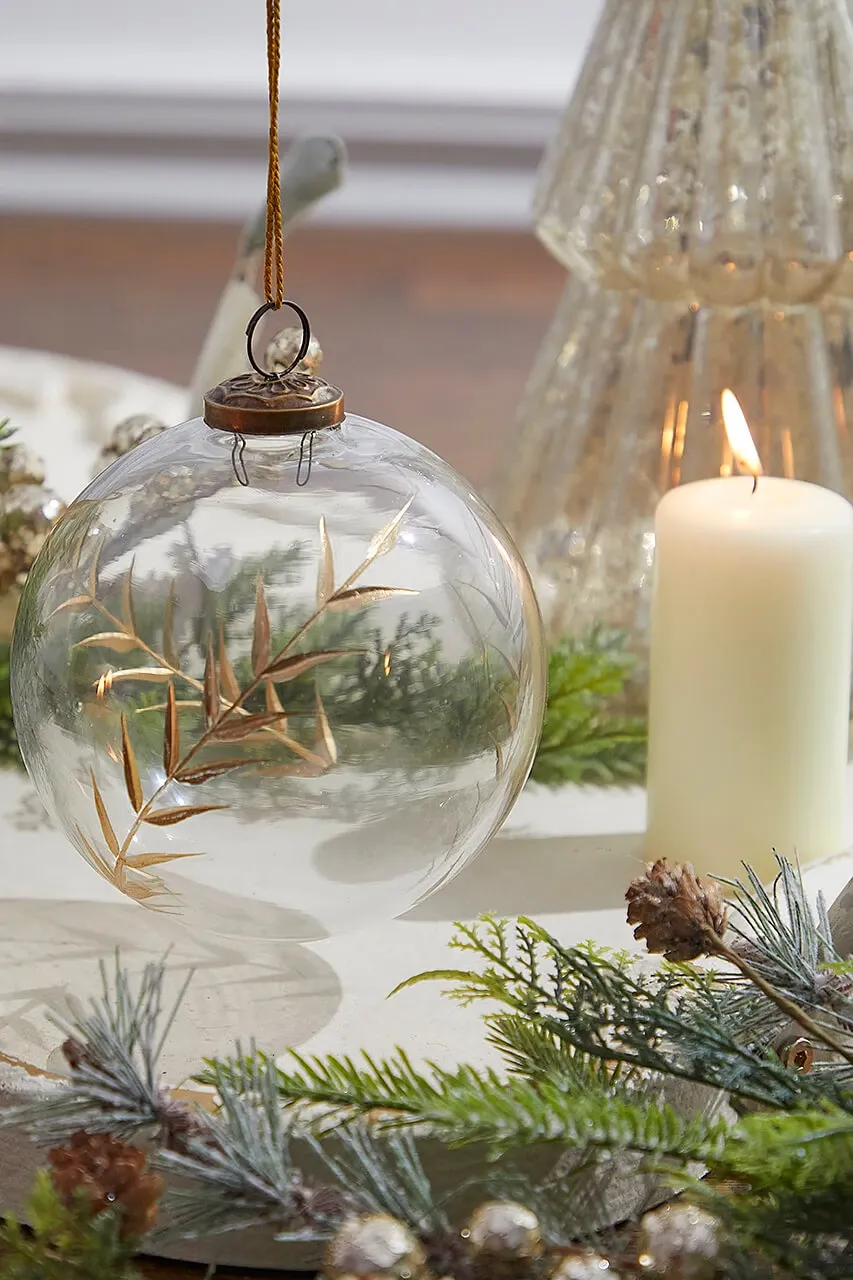 5' Golden Etched Laurel Glass Ornament