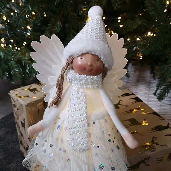 50cm Premier Christmas Lit Sitting Angel Decoration with Dangly Legs in  White