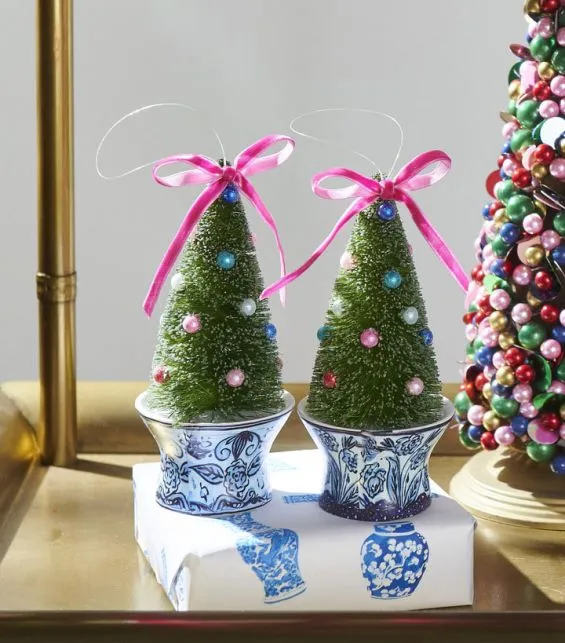 6' Bottle Brush Trees in Chinoiserie Pot Ornament