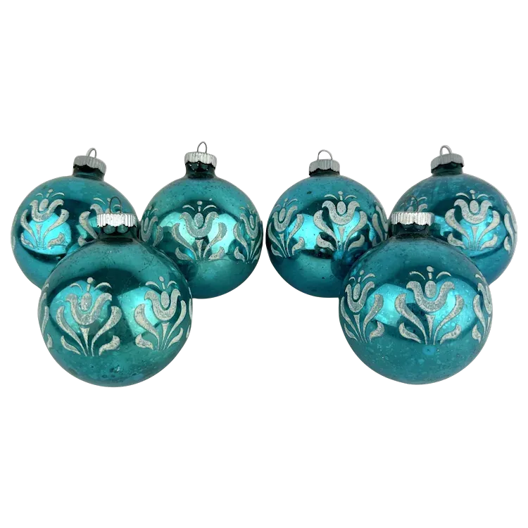 6 Vintage Shiny Brite Stenciled Ornaments. For Sale at Ruby Lane