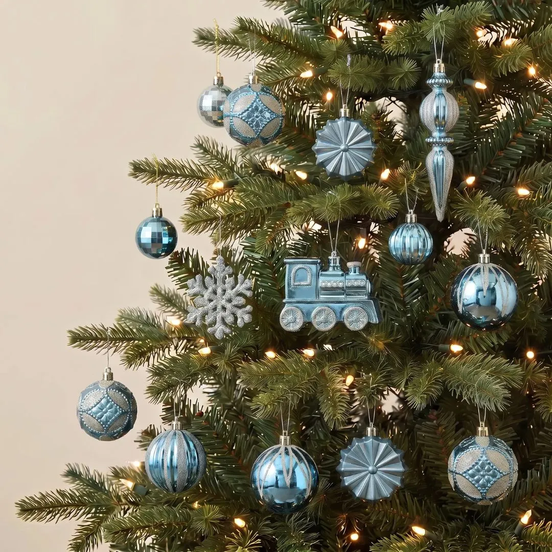 60pcs Set Turquoise Blue Christmas Hanging Baubles Ornament (D76)