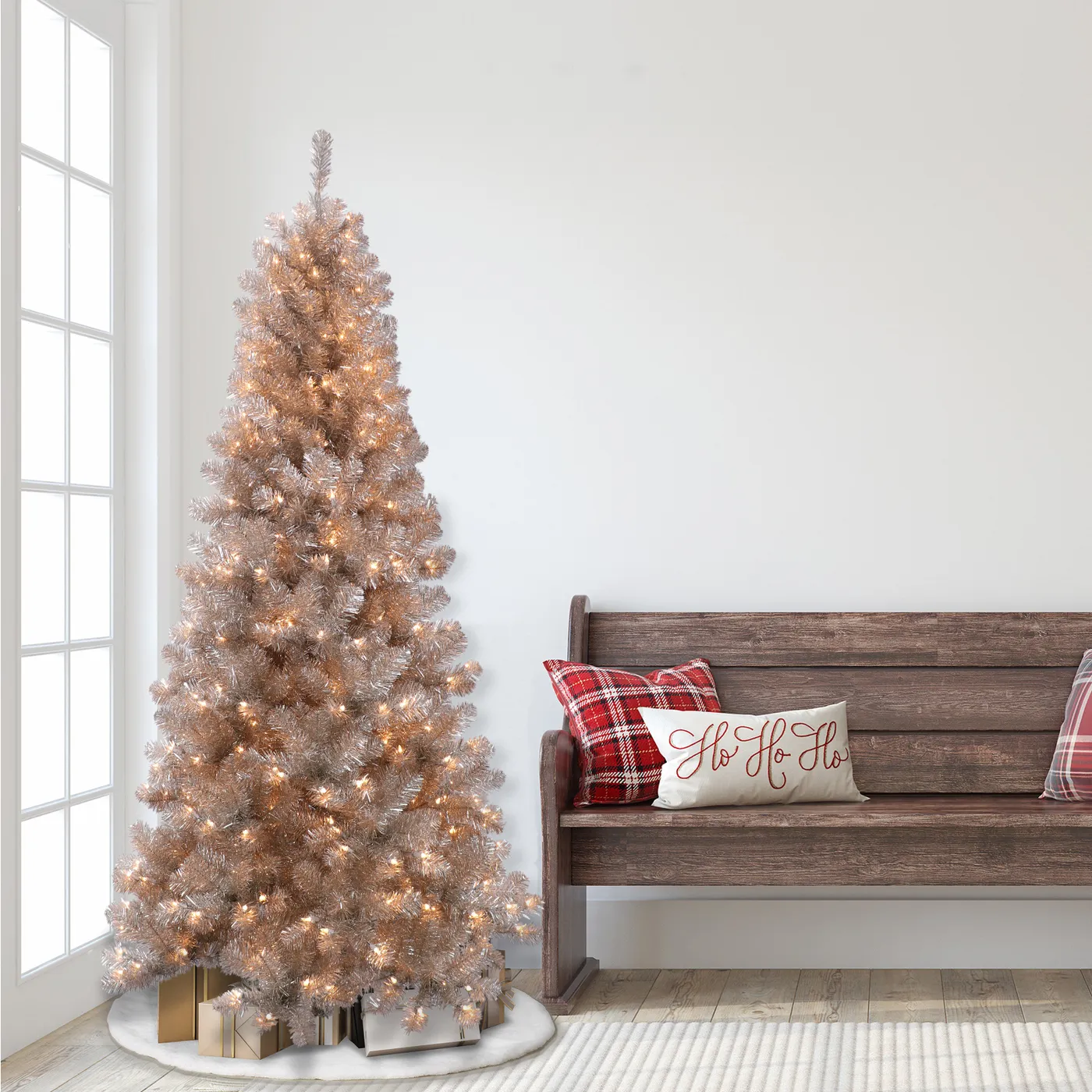 6.5' Rose Gold Tinsel Artificial Christmas Tree