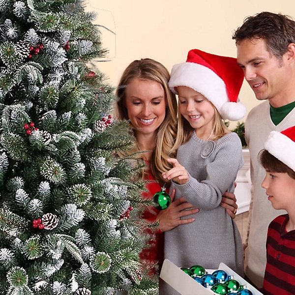 6FT Christmas Tree Snow Frosted Pine Cone and Red Berries Xmas Tree