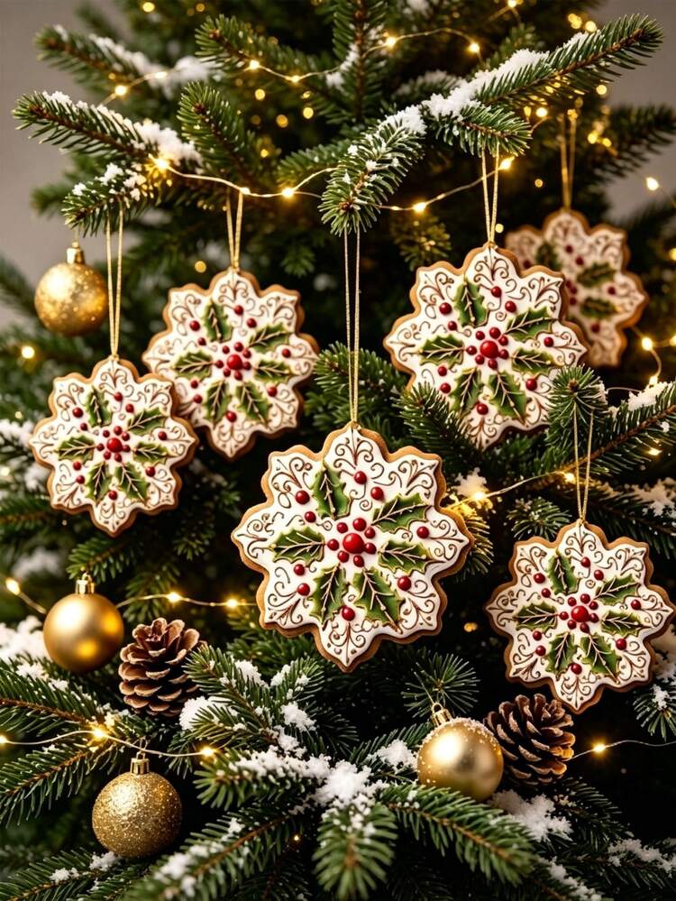 6pcs/1pc Artificial Gingerbread And Snowflake Shaped Christmas Decorations  - Suitable For Decorating Living Room, Kitchen And Christmas Tree; New Year  Party; And Dining Area, Cafe Or Dessert Shop. |