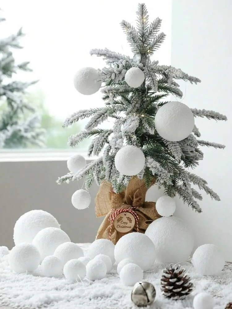 6pcs/1pc White Snowflake Foam Christmas Ball Decorations, Matte Fluffy  Velvet Christmas Hanging Ornaments, Mini Snowy