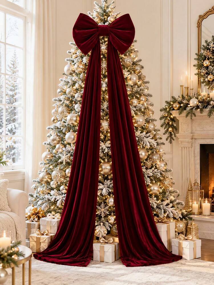 71 Inch Large Dark Green Velvet Christmas Tree Bow Decoration, Luxury Satin Ribbon  Bow With Long Tail, Elegant Christmas Tree Topper, Suitable For Holiday  Parties, Door Decor, Wreaths, Fireplace Man