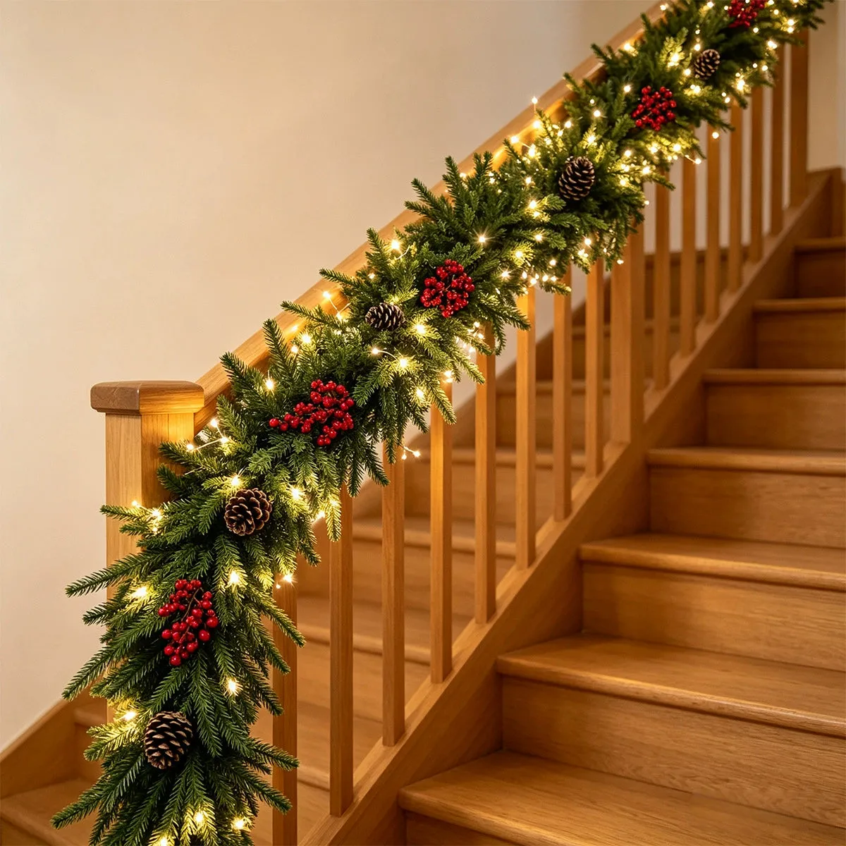 71' Realistic Pinecone & Berry Vine Garland, Christmas Decor for Stair —  festwholesale