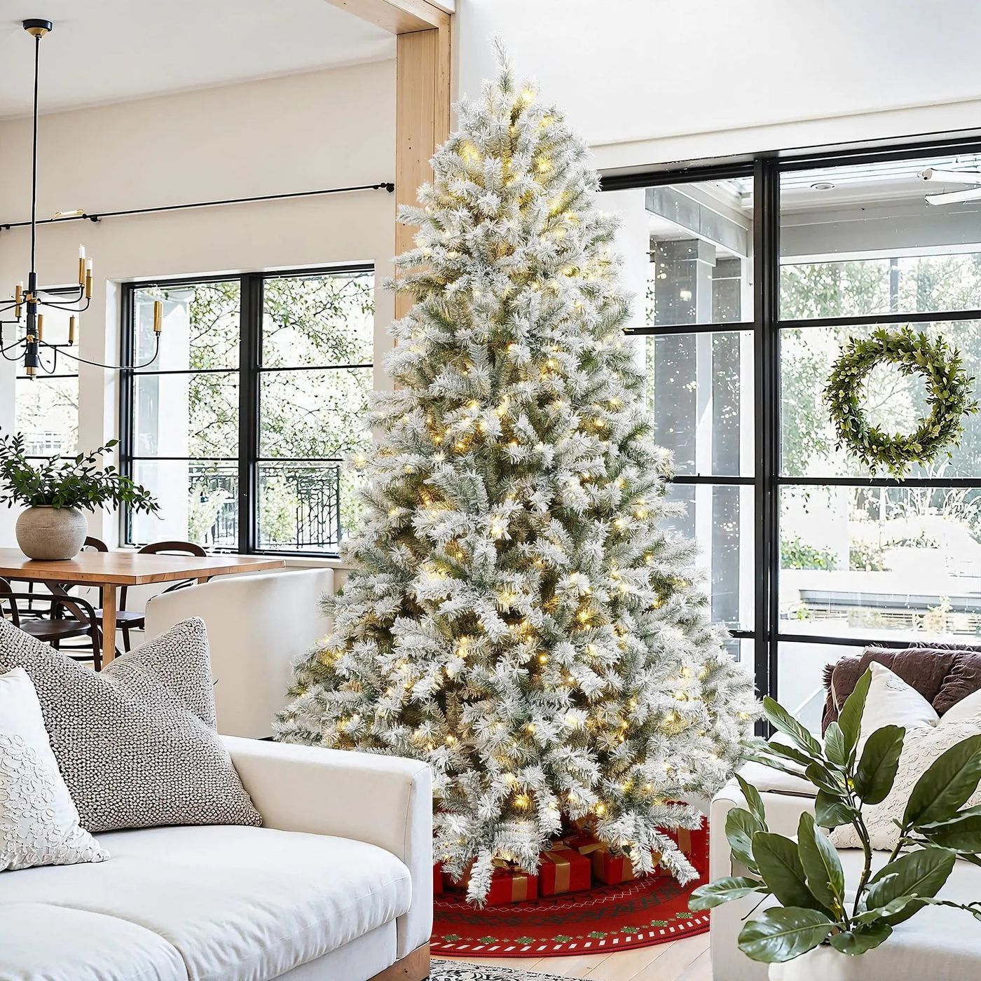 7.5Ft Pre Lit Spruce Snow Flocked Christmas Tree With Pine 7.5ft Christmas  Tree