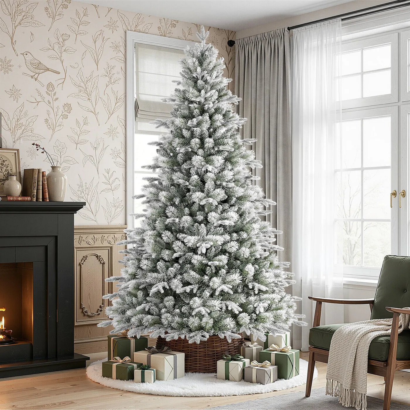 7.5ft Premium Twinkling Flocked Princess Pine Christmas Tree - 500 Pre-Lit  Clear Twinkle Lights & 3338 Lifelike Tips