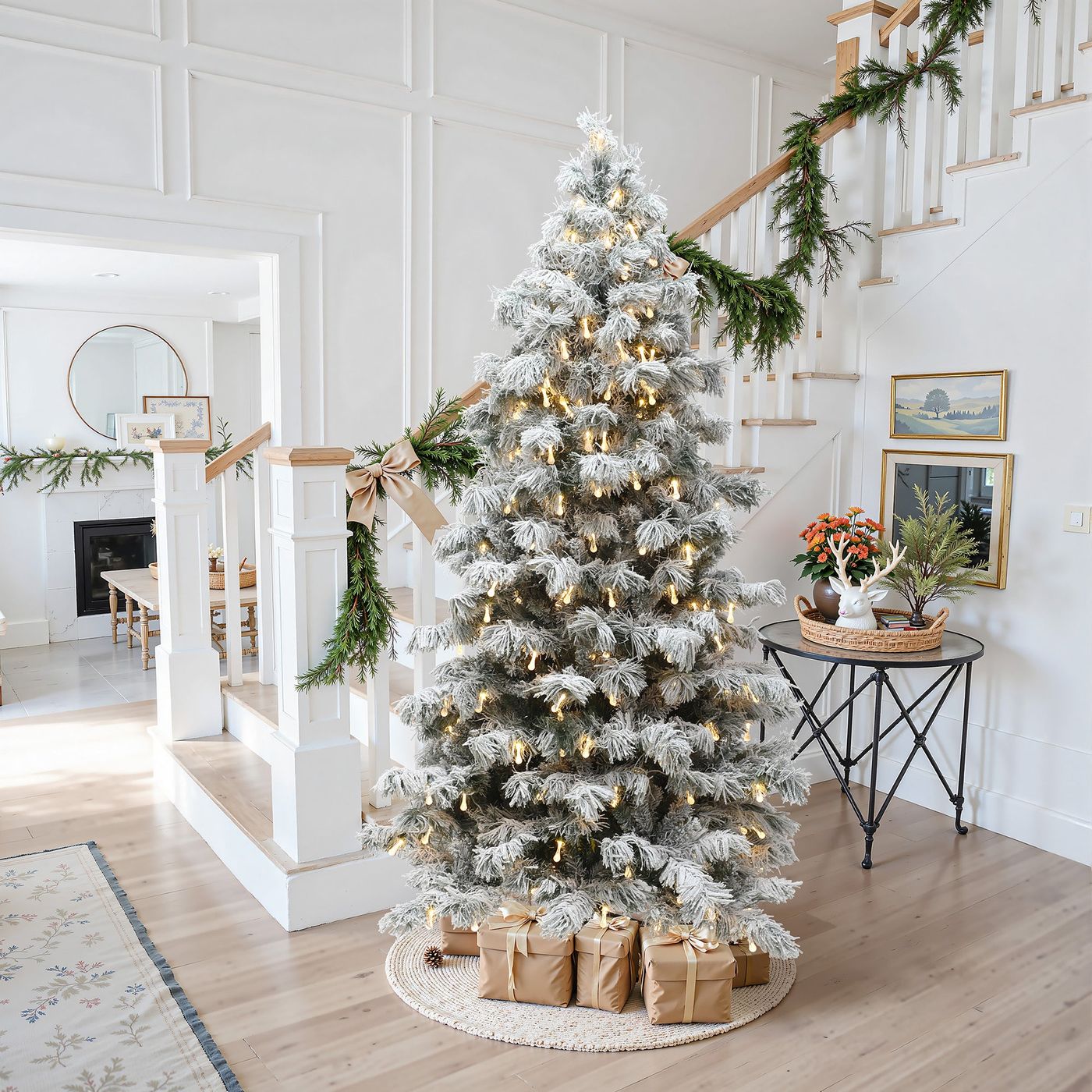 7.5Ft Snow Flocked Artificial Christmas Tree With Pine Cones, Prelit X Pre  Lit 7.5 Christmas Tree