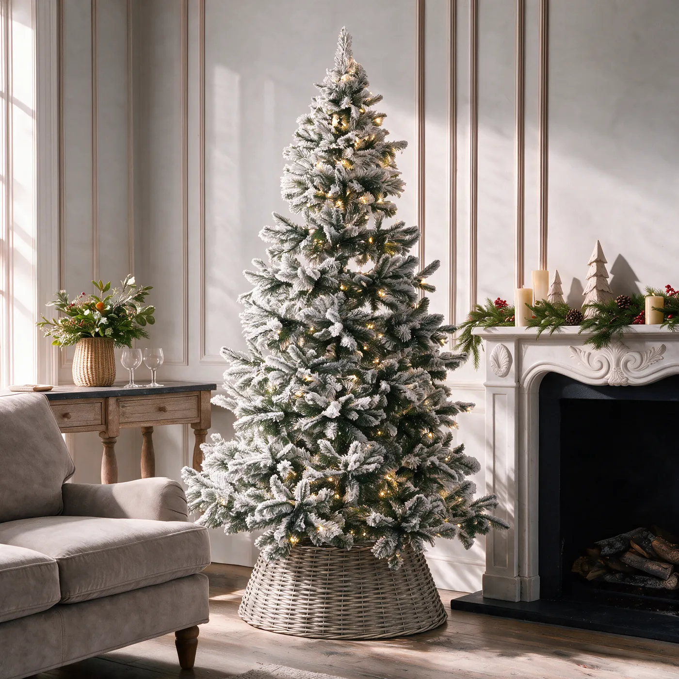 7ft Snowy Pine Christmas Tree With LED lights | MFI