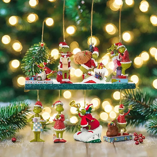 8PCS Grinch Christmas Ornament Decorations,8PCS Stocking Cap Funny Santa  Ornament Decorative Xmas Decor Ornaments