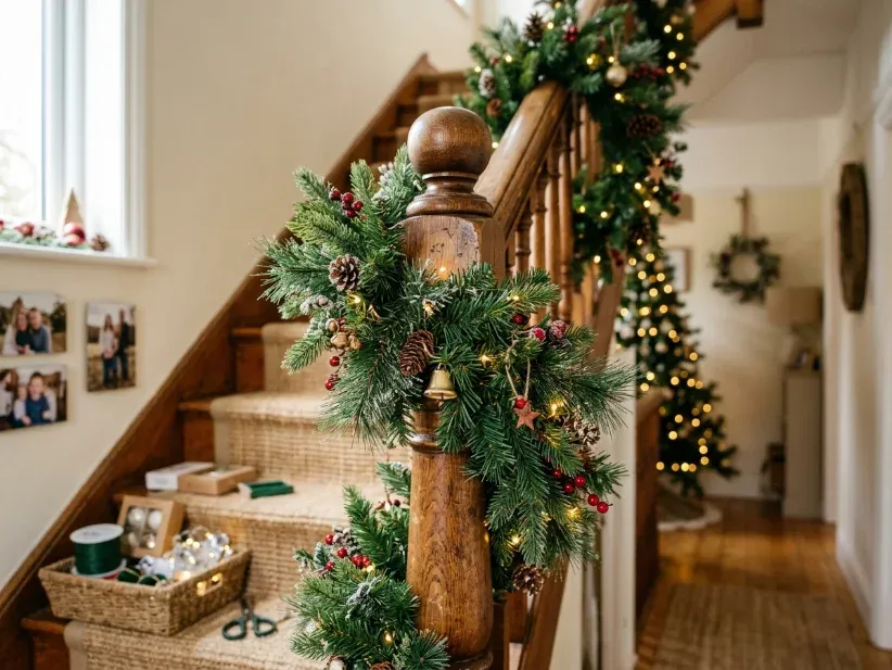 9 Christmas Staircase Garland Ideas That Last | CozydecorTip