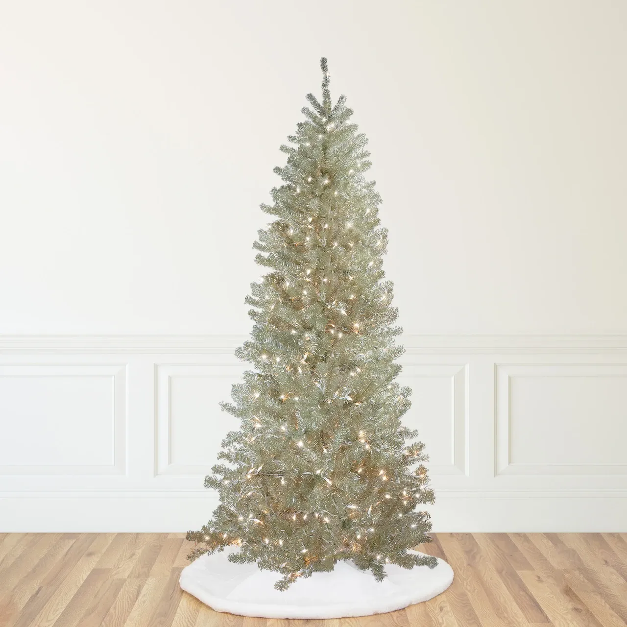 9' Pre-Lit Metallic Platinum Artificial Tinsel Christmas Tree - Clear  Lights | Christmas