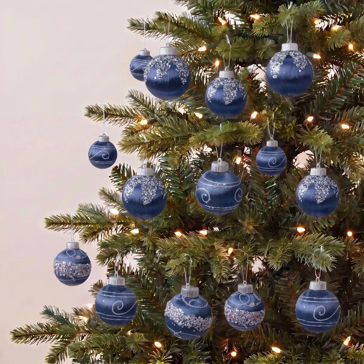 9pcs Set 8cm Blue Christmas Hanging Baubles Ornament (D55)