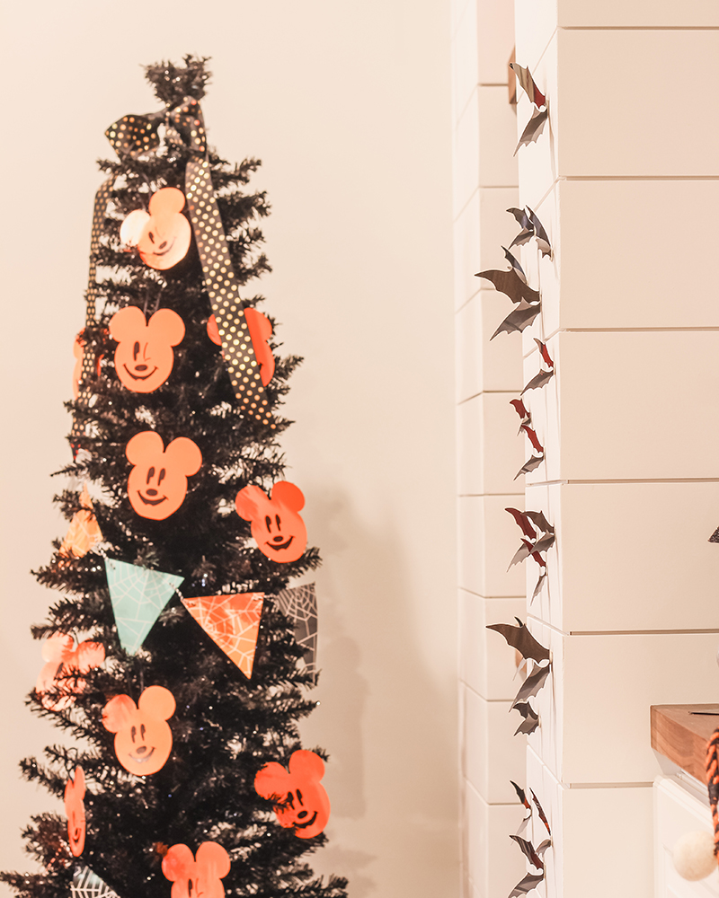 a Mickey-inspired not-so-scary halloween tree and other halloween decor. - Love Lake Living