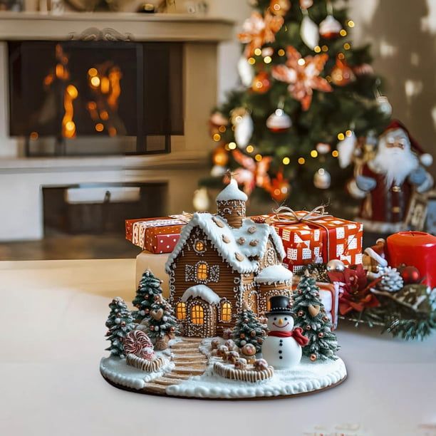 Acrylic Gingerbread House Christmas Decorations | Festive Gingerbread House  Ornament for Holiday Table Centerpiece | Winter Village Christmas Decor for  Living Room Kitchen Shelf Display | Indoor Xma