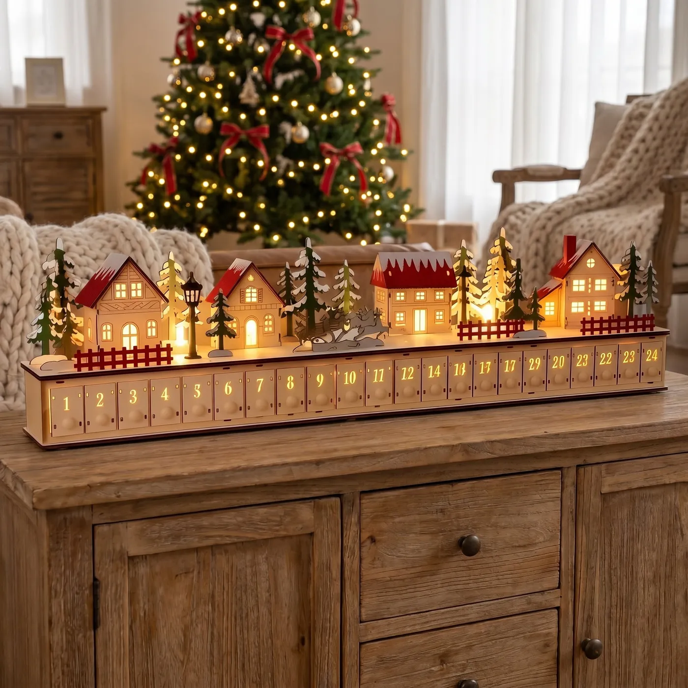 Advent Calendar Christmas Village Wooden GERSON INTERNATIONAL 13,98 H B/O Lighted Christmas Wood Village Scene