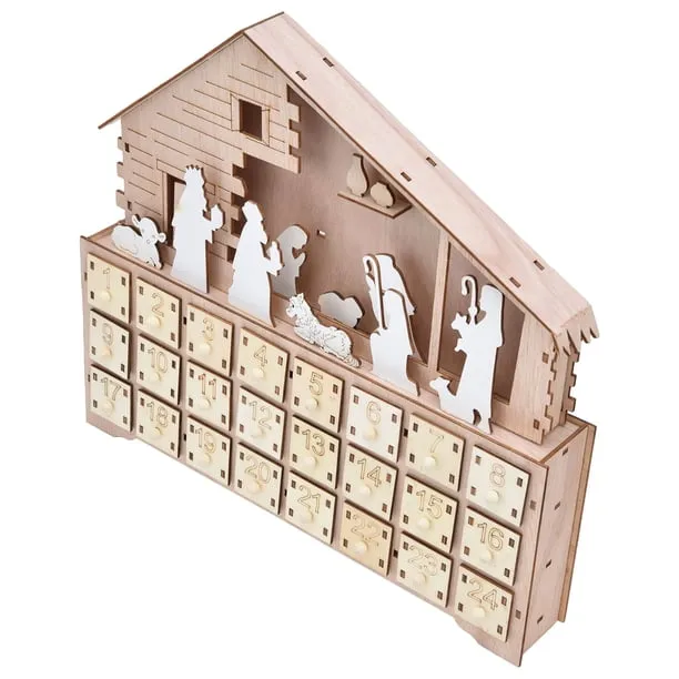 Advent Calendar Ornament, LED Light Exquisite Wooden Christmas Advent Calendar Interesting For Holiday Decoration For Bedroom