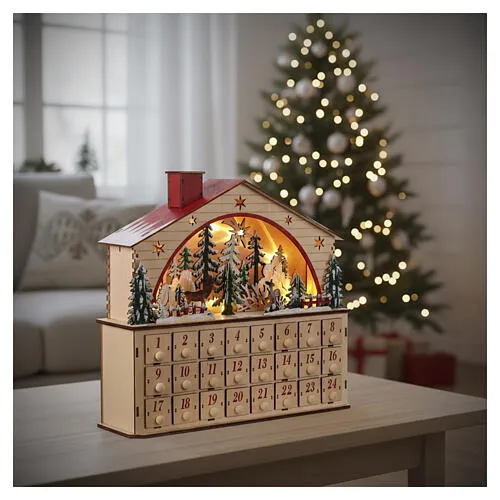 Advent calendar wooden music box winter landscape German style 35x40x10 cm | online sales on HOLYART.com