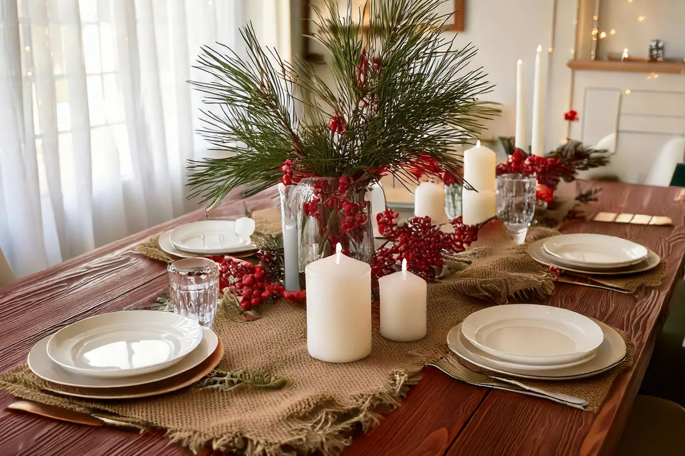 Amazingly Natural and Rustic Christmas Table Idea