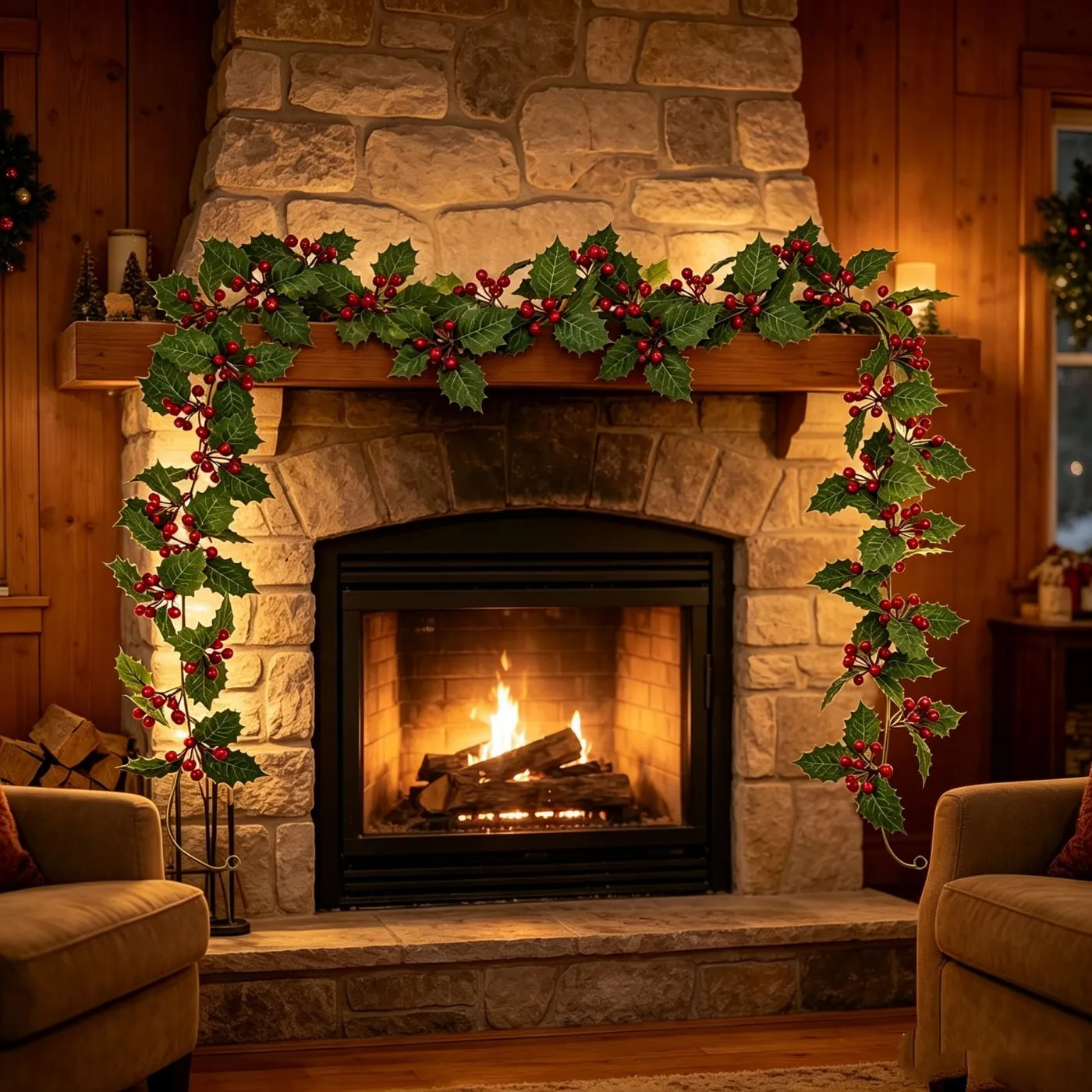 Artificial Christmas Garland, Green Plastic Vine with Pinecones, Red Berries and Holly Leaves for Festive Indoor and Outdoor Holiday Decor - Walmart.ca