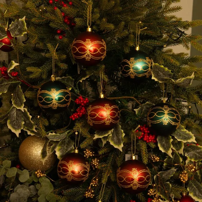 Assorted Red and Green - Gold Glitter Baubles - Christmas Tree Decoration  Pack of 12