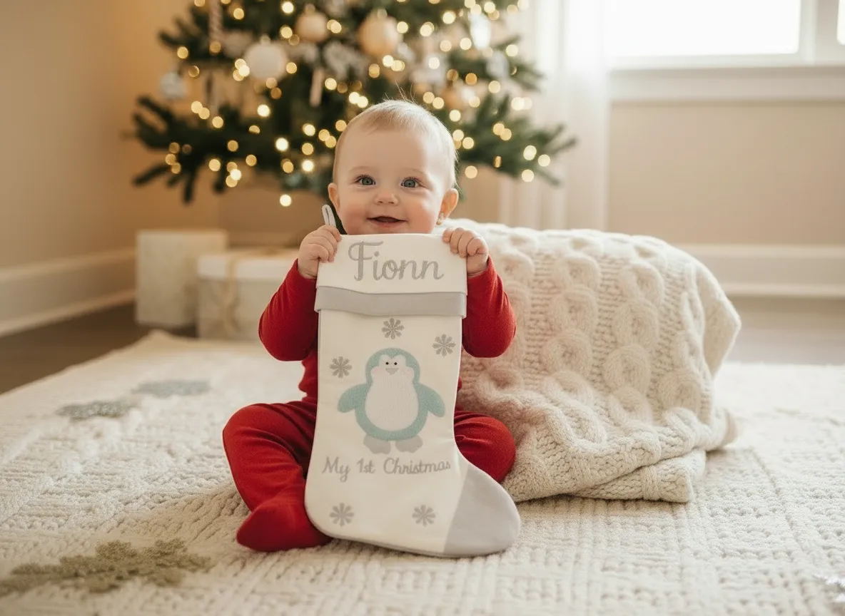 Baby's 1st Christmas Stocking - Blue Penguin