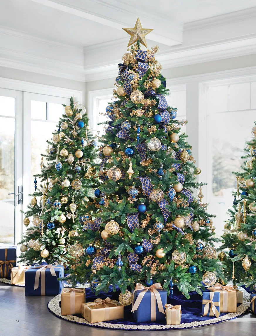 Balsam Hill - 2023 Holiday 2 - Sapphire & Gold Gilded Glory Glass Finial  Ornaments, Set of 4