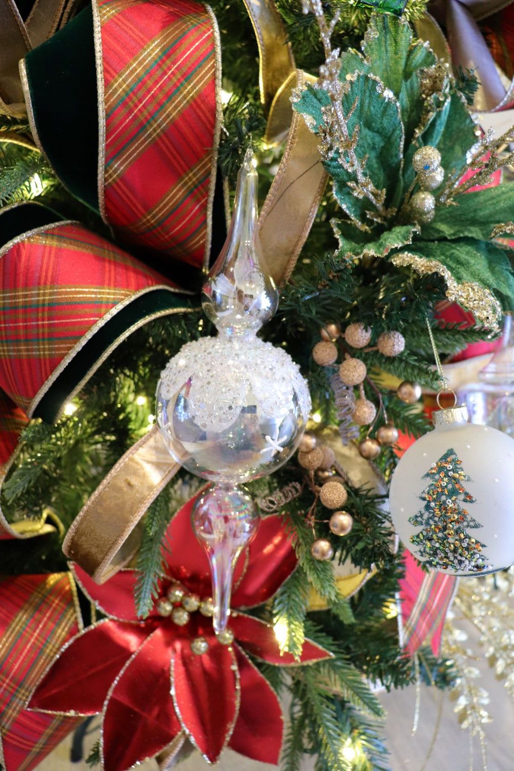Beaded Christmas Tree Glass Ball Ornament | Fancy Face Designs
