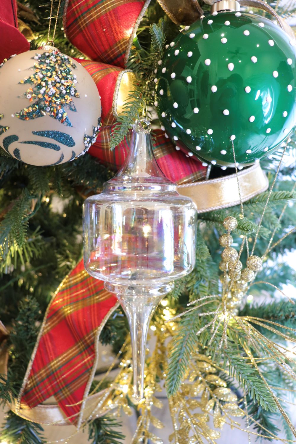 Beaded Christmas Tree Glass Ball Ornament | Fancy Face Designs
