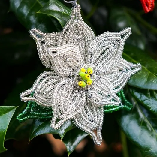Beaded Poinsettia Ornament | Handcrafted in Eswatini – FMSC MarketPlace
