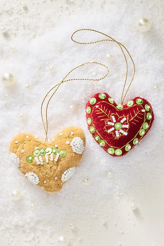 Beaded Velvet Heart Ornament | AnthroHome