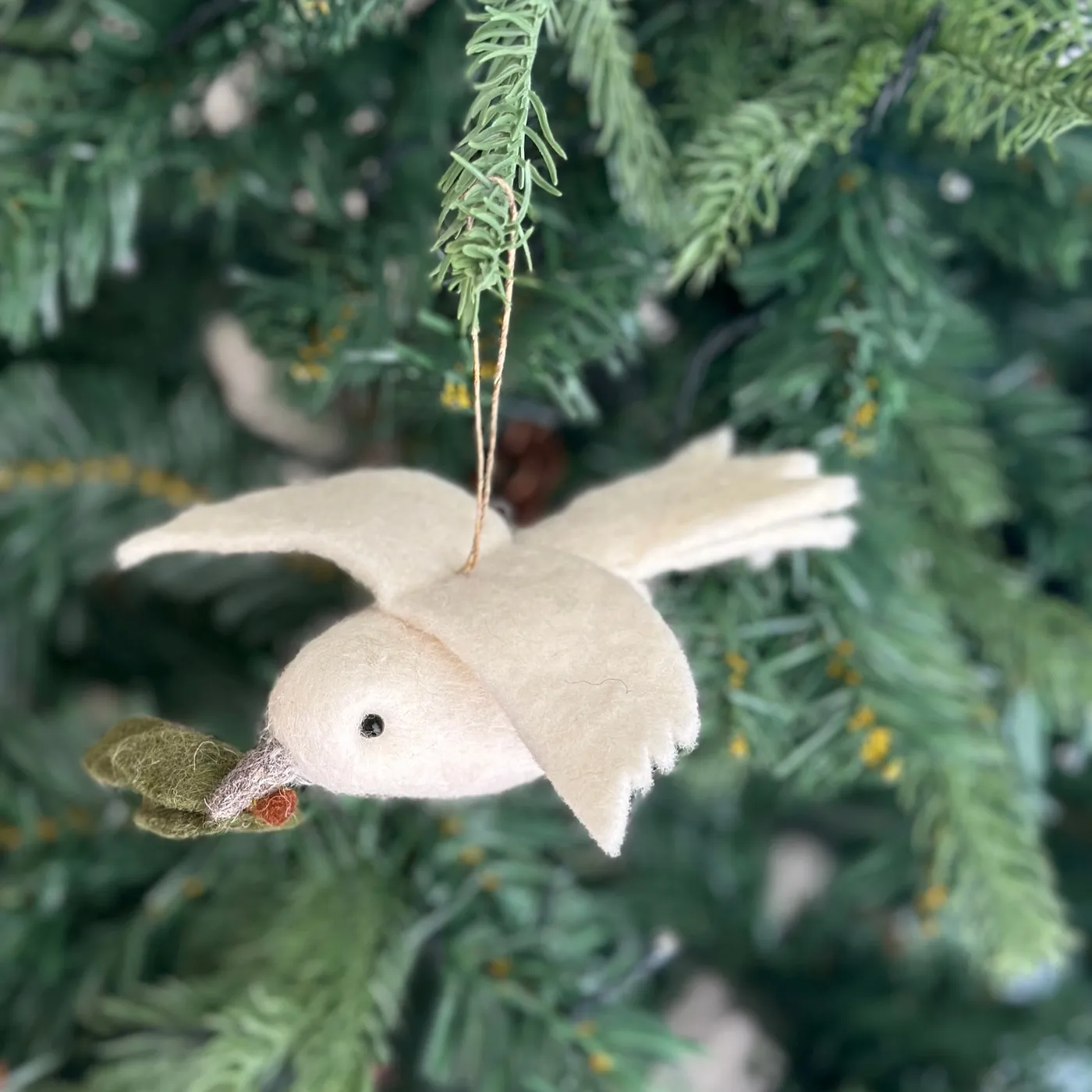 Best Christmas Felt Ornament - Dove with Olive Twig | Ganapati Crafts Co.