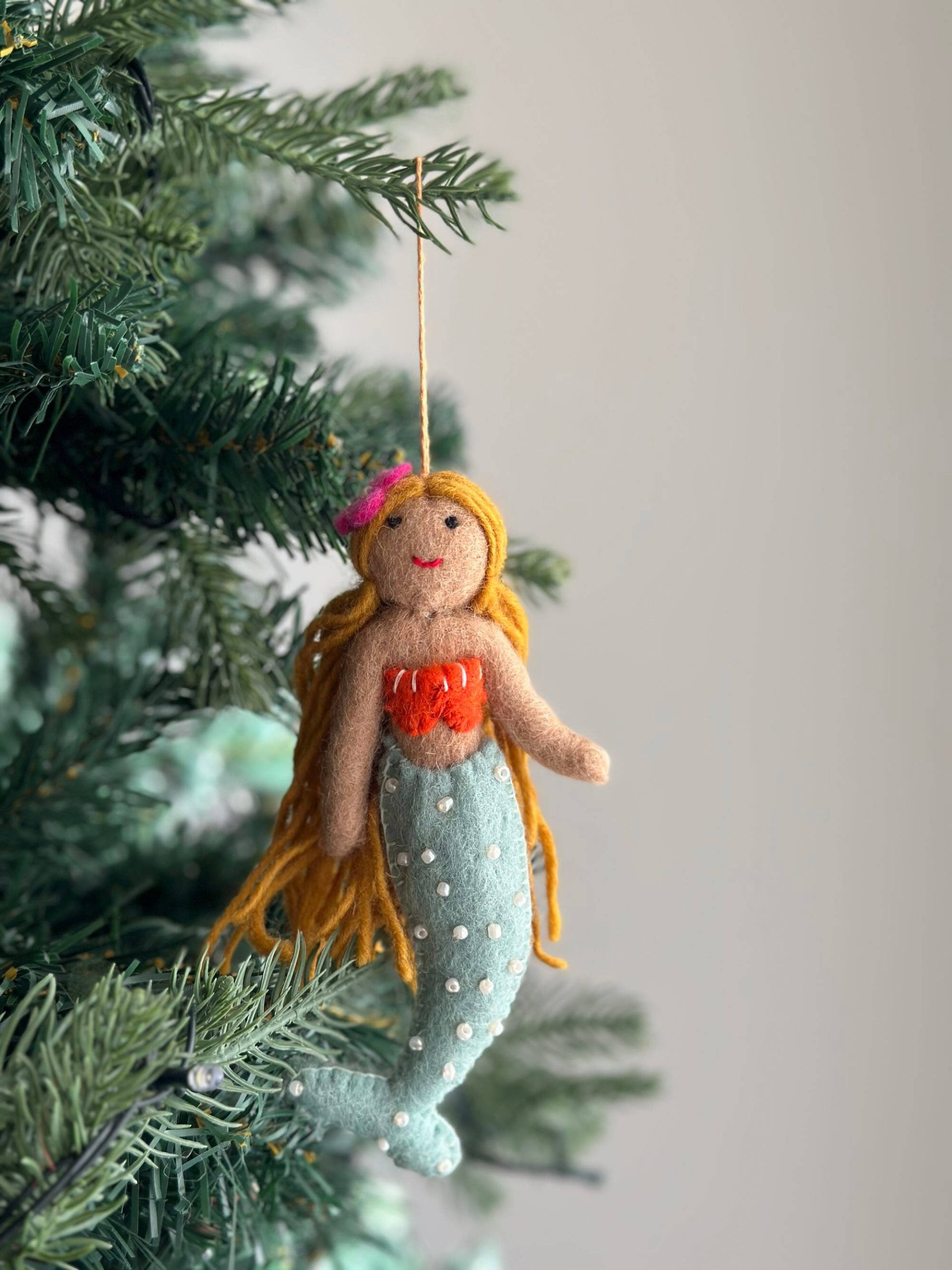 Best Felt Blond Mermaid Christmas Ornament | Ganapati Crafts Co. Mint tail