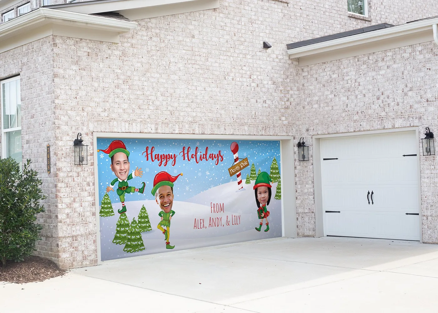Big Head 3 Merry Elves Christmas Garage Door Banner – DoorPOP