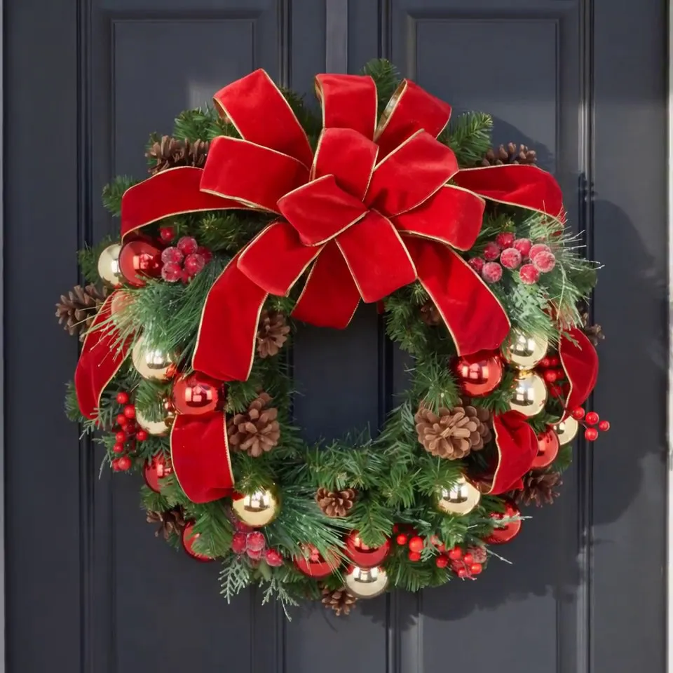Birch Lane™ Red and Gold Holiday Wreath with Ornaments and Pine Cones & Reviews | Joss & Main