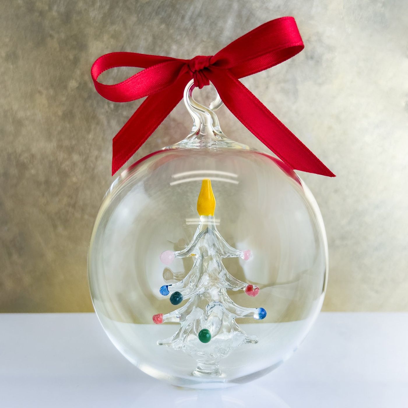 Blown Clear Glass Ornament with Christmas Tree Green Tree