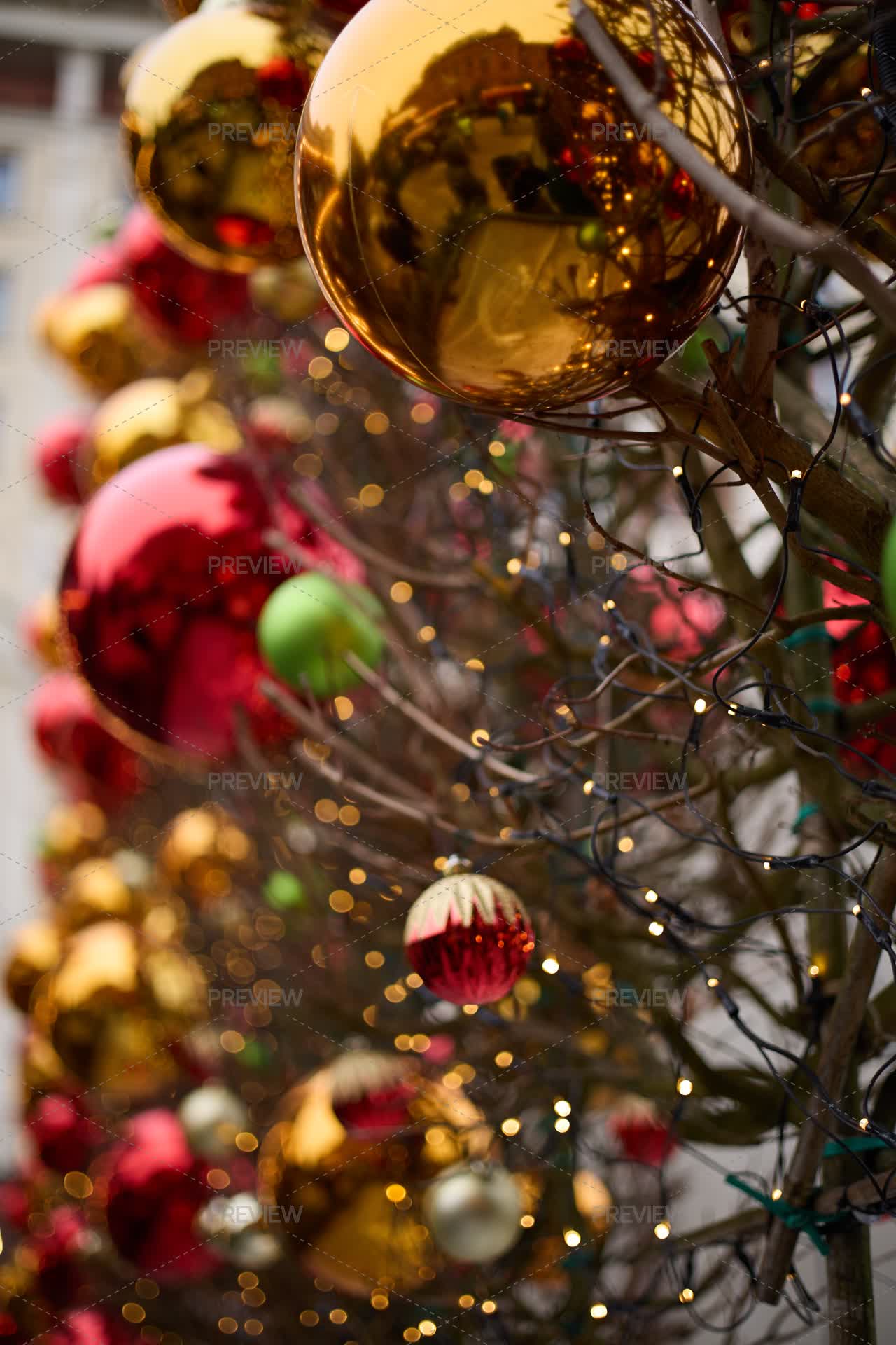 Blue Christmas Tree With Gold Glitter Ornament And Warm Lights by Svetlana Lazhko - Stock Photos | Motion Array
