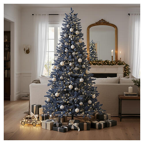 Blue Ocean flocked Christmas tree prelit 320 LED 210 cm Poly PVC