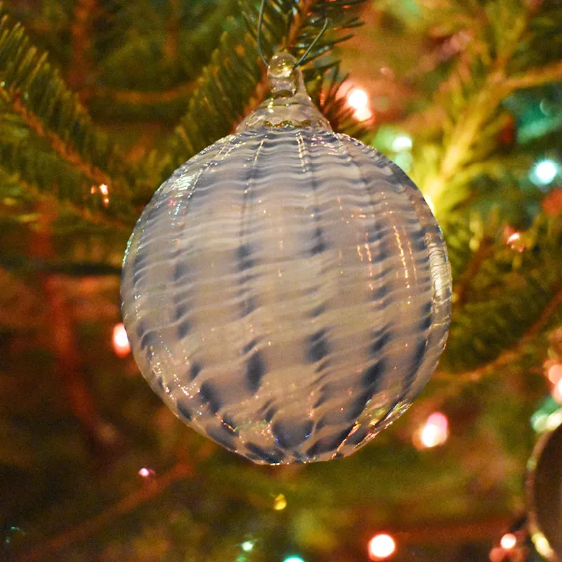 Blue & White Striped Art Glass Ornament - An American Craftsman