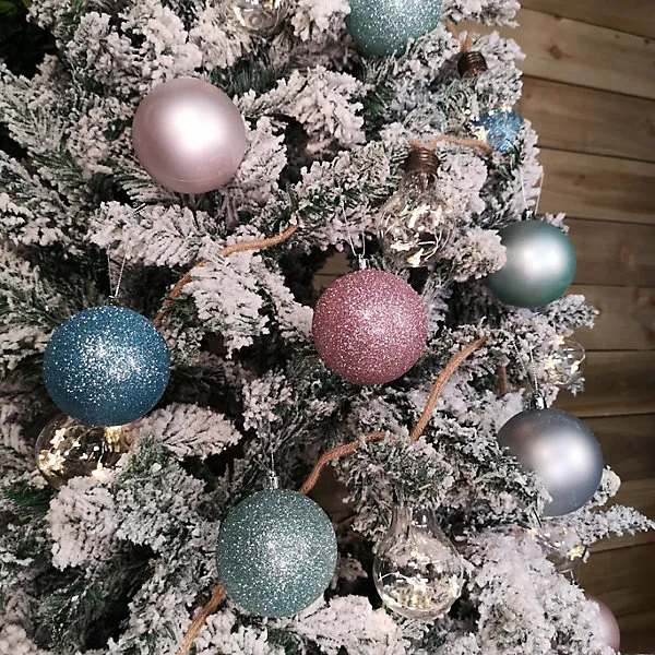 Box of 24 8cm Assorted Pastel Matte and Glitter Design Shatterproof Christmas Bauble Decorations