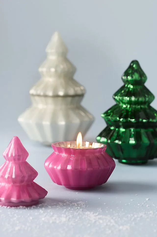 Bright Trees Woody Frosted Garland Glass Candle | AnthroHome